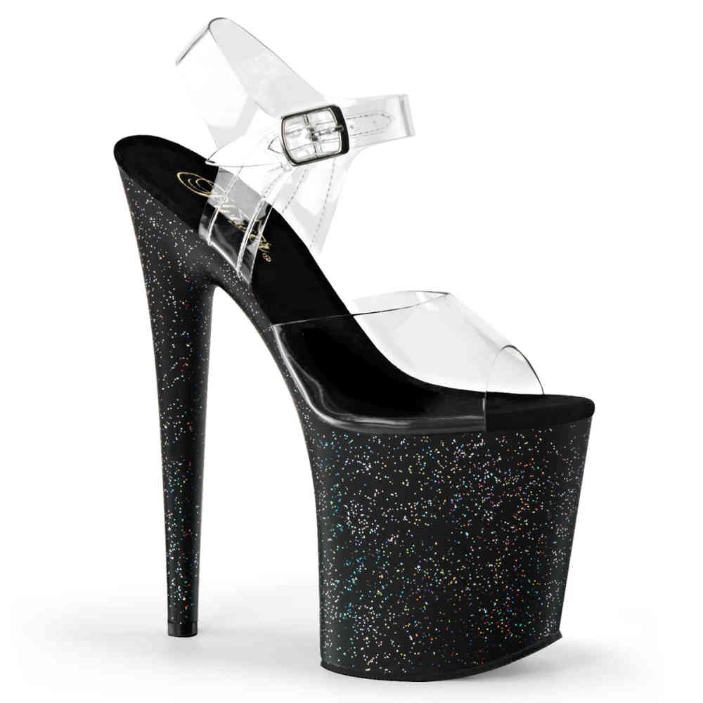 Pleaser - FLAMINGO-808MG Sandale à bride à la cheville, Pole dance chaussures - Chaussures de pole dance - Noir/Transparent